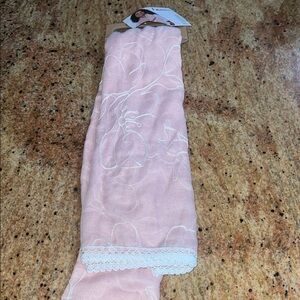 Pink Floral Scarf with White Embroidery